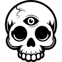 Witch skull with third eye in center of forehead in monochrome. Simple minimalistic image in black ink drawing on white background vector