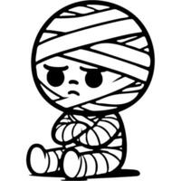 Child dressed in mummy costume offended by parents in monochrome. Simple minimalistic image in black ink drawing on white background vector