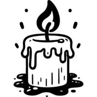 Melted burning candle in monochrome. Simple minimalistic image in black ink drawing on white background vector