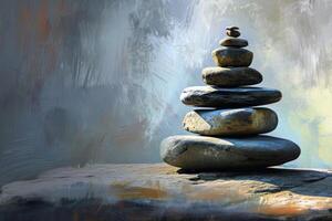 Serene zen stone stack on abstract background photo