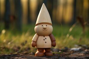 Wooden toy figure in nature setting photo