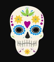 Skull mask with floral ornament. Day of the Dead. Dia de los muetros. Element for design isolated on black background. vector