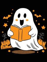 Ghost reading book, boo reading book, Happy ghost vector
