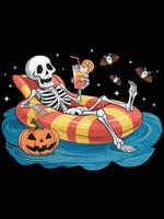 Skeleton relaxing on a water float vector