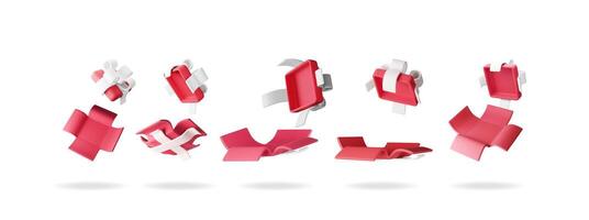 3D open gift box set isolated. Render collection of colorful box vector