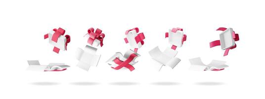 3D open gift box set isolated. Render collection of colorful box vector