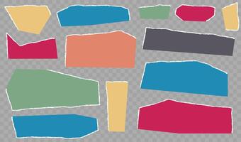 Torn horizontal color paper shape with shadow. Jagged uneven edges pieces Ripped fragments for message label, banner, collage, text box, sticker, poster. illustration vector