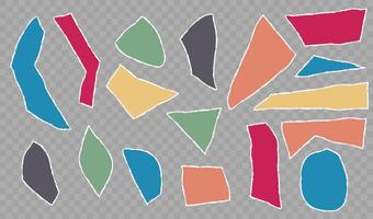 Torn horizontal color paper shape with shadow. Jagged uneven edges pieces Ripped fragments for message label, banner, collage, text box, sticker, poster. illustration vector