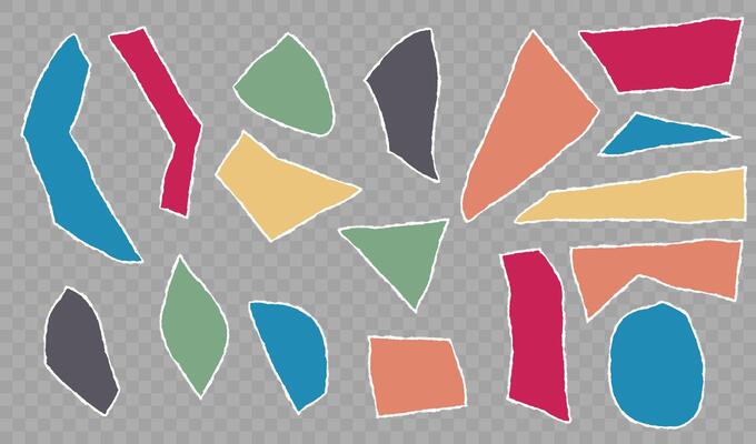 Torn horizontal color paper shape with shadow. Jagged uneven edges pieces Ripped fragments for message label, banner, collage, text box, sticker, poster. illustration