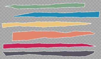Torn horizontal color paper strip with shadow. Jagged uneven edges pieces Ripped fragments for message label, banner, collage, text box, sticker, poster. illustration vector