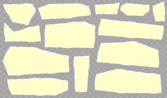 Torn horizontal yellow paper shape with shadow. Jagged uneven edges pieces Ripped fragments for message label, banner, collage, text box, sticker, poster. illustration vector
