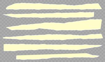 Torn horizontal yellow paper strip with shadow. Jagged uneven edges pieces Ripped fragments for message label, banner, collage, text box, sticker, poster. illustration vector