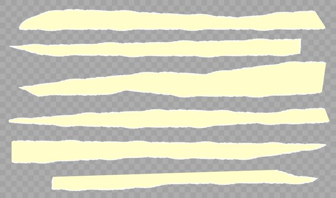 Torn horizontal yellow paper strip with shadow. Jagged uneven edges pieces Ripped fragments for message label, banner, collage, text box, sticker, poster. illustration