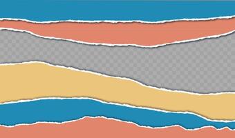 Torn horizontal color paper strip with shadow. Jagged uneven edges pieces Ripped fragments for message label, banner, collage, text box, sticker, poster. illustration vector
