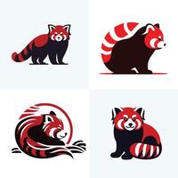 set of red panda animals vector