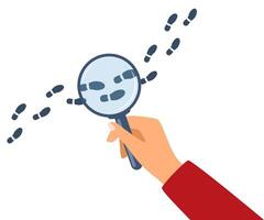 Tracking footsteps with a magnifying glass. Detective following footprint symbol. Tracing, Finding, or searching for clues. Investigation concept. illustration. vector