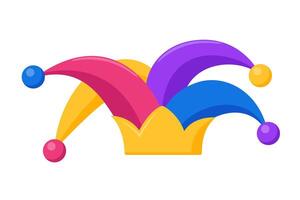 Jester fool hat icon. Flat illustration of circus jester fool hat. Humor and tomfoolery for comedy performance. . vector