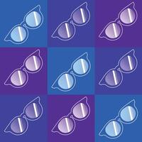 A vibrant pop art-style pattern featuring sunglasses in a 3x3 grid. The image alternates between shades of blue and purple, creating a visually striking and modern design. vector