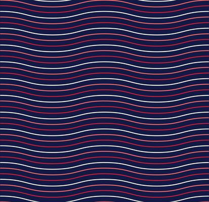 A seamless wavy line pattern featuring thin, undulating lines in red, white, and blue against a dark background. The repetitive, flowing design creates a dynamic and visually engaging texture