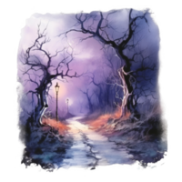 A Mystical Path Through a Forest Lit by a Single Lantern png