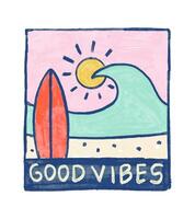 simple hand drawing of the summer time vibes design for t-shirt, badge, and sticker illustration vector