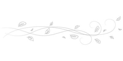 Doodle hand drawn autumn leaves flying in the wind. Falling season outline backdrop, air flow leaves wave linear pattern or wind blowing doodle print. Autumn windy weather hand drawn vector