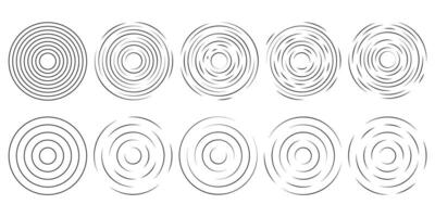 Set of circular ripple icons. Concentric circles with broken lines isolated on white background. Vortex, sonar wave, soundwave, sunburst, signal signs. graphic illustration vector