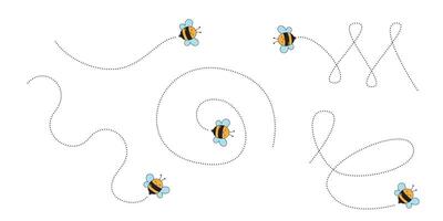 A Delightful Dance of Bees. Intricate Flight Paths Weaving Loops, Swirls, and Hearts in the Air vector