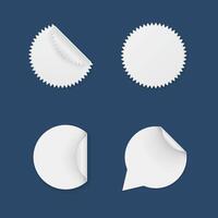 Realistic set of white rounded paper stickers mockup with folds set collection, vector