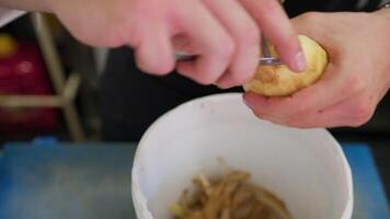 Help Chef Is Peeling Potatoes For Preparing A Side Dish In The Kitchen video