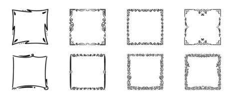 collection frames, hand drawn ink elements on white background vector