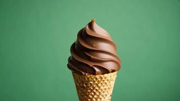 Chocolate Soft Serve Ice Cream Cone green screen background. video
