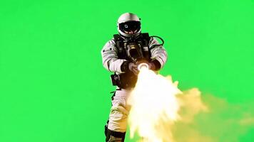 Astronaut Using Jetpack on green screen background. video