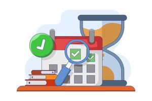 Business time management concept, Project management, Productivity, Time planning, Exam deadline, Schedule manager, Calendar planner, Partial completion of checklist successfully. illustration. vector
