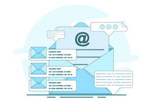 The concept of sending and receiving email messages, social networks, chat. Email Services with Correspondence Delivery. Email Services with Correspondence Delivery, Mail Messages, and Marketing. vector