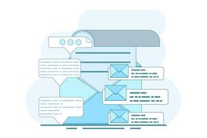 The concept of sending and receiving email messages, social networks, chat. Email Services with Correspondence Delivery. Email Services with Correspondence Delivery, Mail Messages, and Marketing. vector