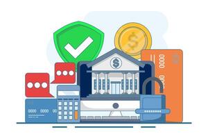 Online banking and mobile payments concept, using smartphone to login to bank account, Digital wallet, internet money, Savings and finance, Online mobile banking and mobile payments. vector