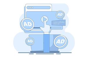 Non-skippable in-stream ad concept. Short ad that viewers have to watch before or during the . Inbound digital marketing business promotion with online broadcasting, illustration. vector