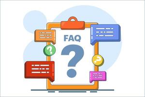 frequently asked questions concept, FAQ when contacting support. User asking question in support chat. reading user manual. contact us, manual, faq, question, answer. flat . vector