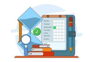 Business time management concept, Project management, Productivity, Time planning, Exam deadline, Schedule manager, Calendar planner, Partial completion of checklist successfully. illustration. vector