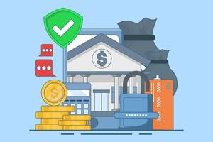 Online banking and mobile payments concept, using smartphone to login to bank account, Digital wallet, internet money, Savings and finance, Online mobile banking and mobile payments. vector