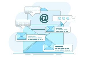 The concept of sending and receiving email messages, social networks, chat. Email Services with Correspondence Delivery. Email Services with Correspondence Delivery, Mail Messages, and Marketing. vector