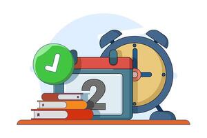 Business time management concept, Project management, Productivity, Time planning, Exam deadline, Schedule manager, Calendar planner, Partial completion of checklist successfully. illustration. vector