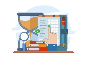 Business time management concept, Project management, Productivity, Time planning, Exam deadline, Schedule manager, Calendar planner, Partial completion of checklist successfully. illustration. vector
