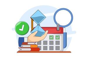 Business time management concept, Project management, Productivity, Time planning, Exam deadline, Schedule manager, Calendar planner, Partial completion of checklist successfully. illustration. vector