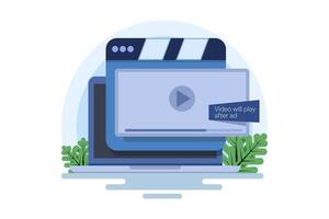 Non-skippable in-stream ad concept. Short ad that viewers have to watch before or during the . Inbound digital marketing business promotion with online broadcasting, illustration. vector