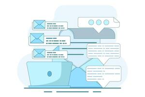 The concept of sending and receiving email messages, social networks, chat. Email Services with Correspondence Delivery. Email Services with Correspondence Delivery, Mail Messages, and Marketing. vector
