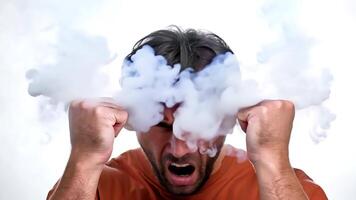 Vaping Man A dramatic and expressive image of a man engulfed in a cloud of vapor. video