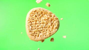 Cheese Cracker Exploding in Mid-Air green screen background. video