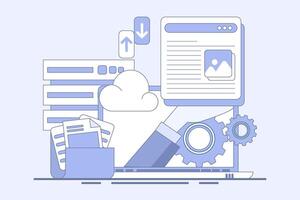Cloud storage concept, cloud technology. data storage on cloud servers. Cloud computing concept, online database, web hosting, web data center. technology infographics. flat illustration. vector